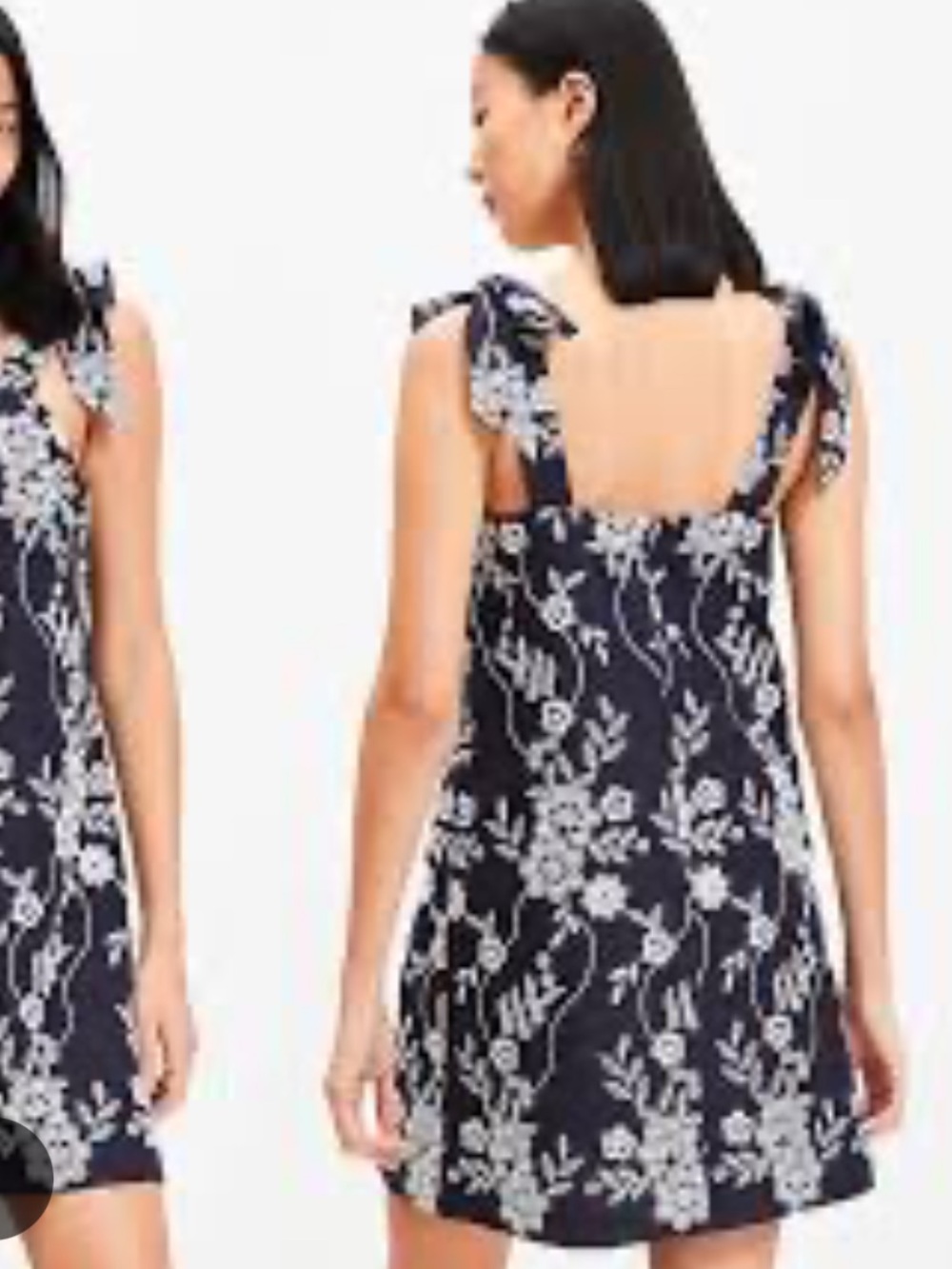 Loft Dress - navy/white embroidered floral tie strap mini length NWT - Picture 2 of 12